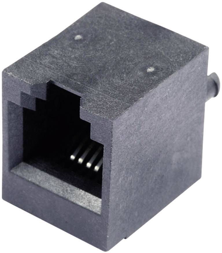 Zwarte RJ45-aansluiting voor Ethernet-verbindingen, toont de typische rechthoekige aansluiting en binnencontacten.