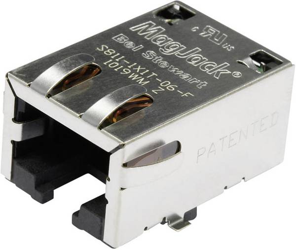 BEL Stewart Connectors S811-1X1T-06-F MagJack 10/100Base-TX 4 transformator Tab down Bus, inbouw horizontaal 10/100Base-TX Aantal polen: 8P8C Vernikkeld, Metaal 1 stuk(s)