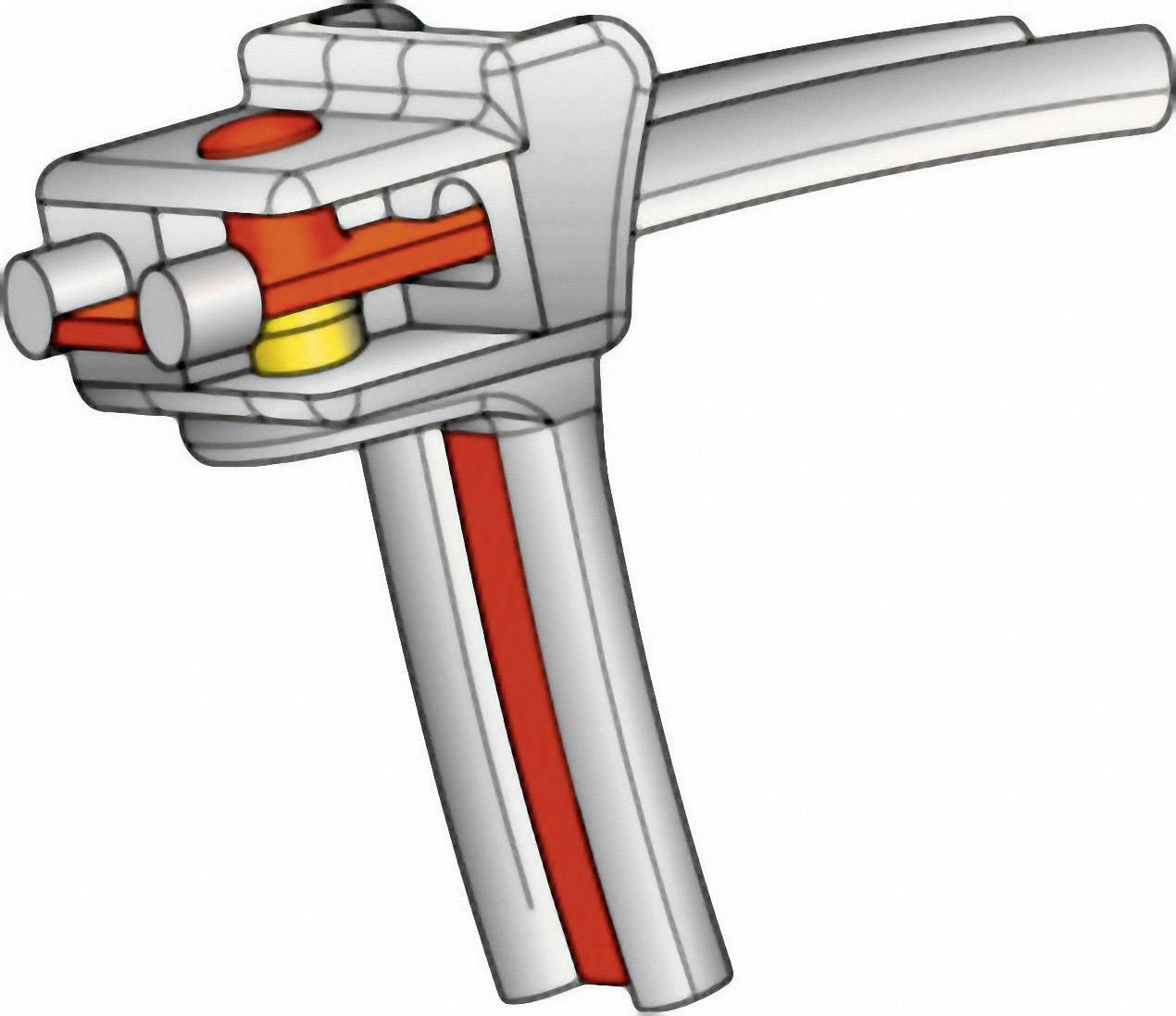 Afbeelding van een gereedschap met twee handgrepen dat een hefboomconstructie toont. Het wordt gebruikt voor het toepassen van specifieke mechanische krachten.