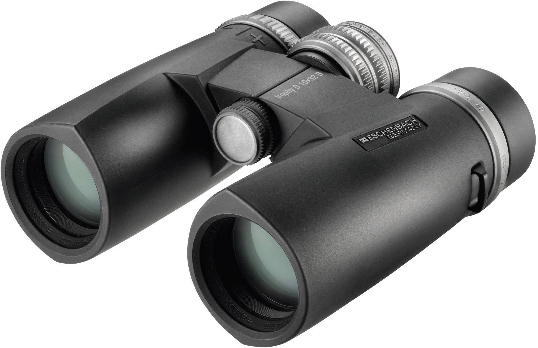 Zwarte verrekijker met glanzende metalen ringen rond de oculairs, geschikt voor natuurobservaties of sportevenementen.