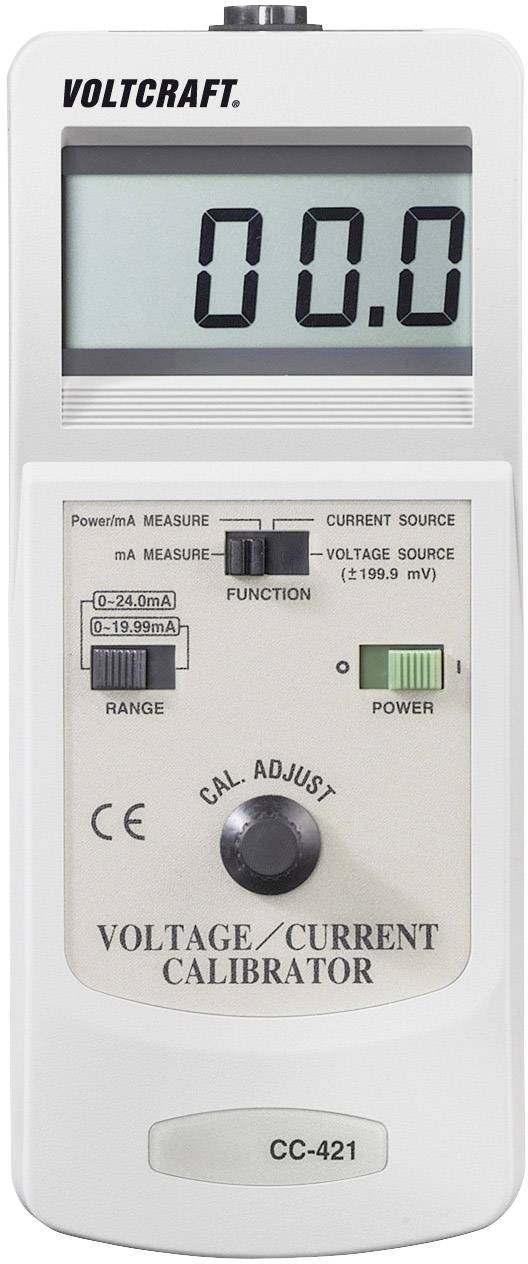 Een digitale multimeter van Voltcraft met een display dat '00.0' toont. Daaronder bevinden zich verschillende bedieningselementen en aansluitingen.