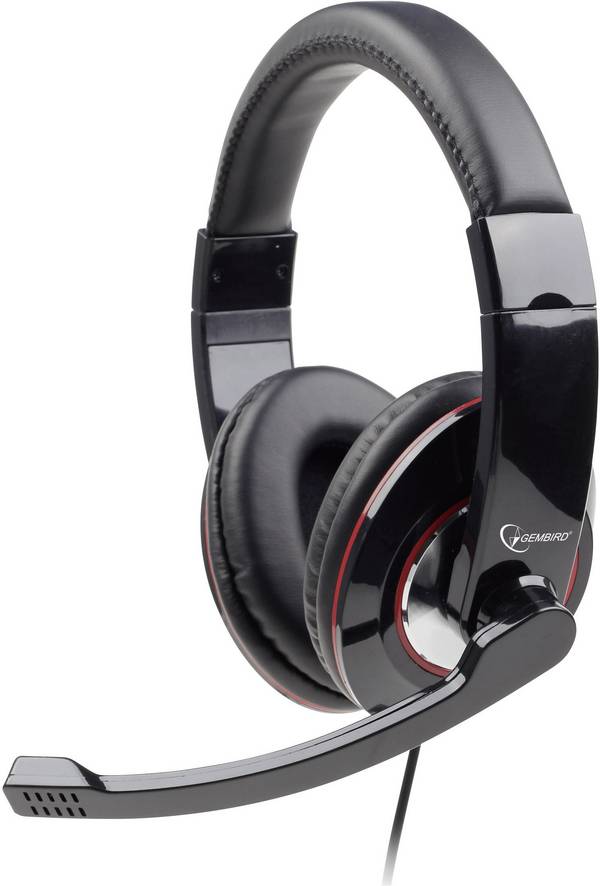 Gembird MHS-001 Over Ear headset Computer Kabel Stereo Zwart Volumeregeling, Microfoon uitschakelbaar (mute)
