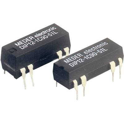 Twee zwarte elektronische componenten met het opschrift 'MEDER electronic DIP12-1C90-51L', met meerdere pinnen aan de onderkant.