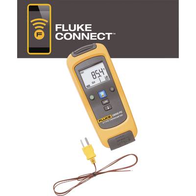 Een digitaal thermometer met LCD-display toont '85,4°F'. Daaronder bevindt zich een K-type thermokoppel met twee kabels en een gele stekker.