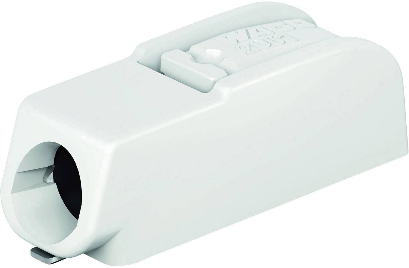 Witte kabeldoos, rechthoekige vorm, met zijdelingse opening. Bestemd voor elektrische aansluitingen.