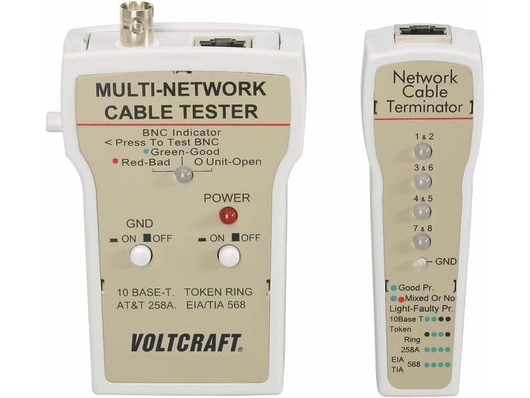 Voltcraft® CT-1 netwerkkabeltester BNC, RJ-45, 10Base-T (UTP-STP), AT&T 258A, TIA 586A-B, Token Ring