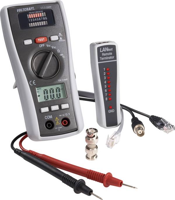 VOLTCRAFT CT-3 DMM  Kabeltester   Geschikt voor: BNC, RJ11 en RJ45