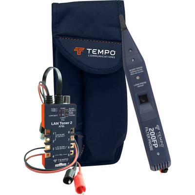 'LAN Toner' en 'Noise Probe' van Tempo Communications met tas. Bedoeld voor het testen en traceren van netwerkkabels en signalen.