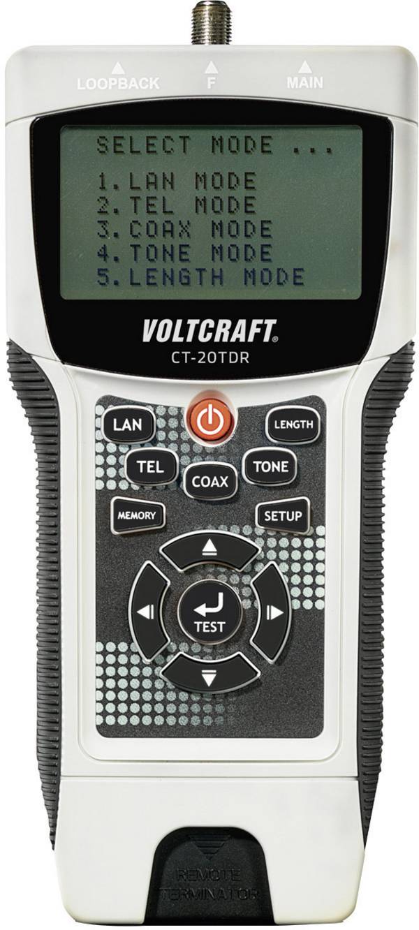 VOLTCRAFT CT-20TDR CT-20TDR Kabeltester   Geschikt voor: Afgeschermde/niet-afgeschermde kabels, CAT3, CAT4, CAT5, CAT5e, CAT6, coax