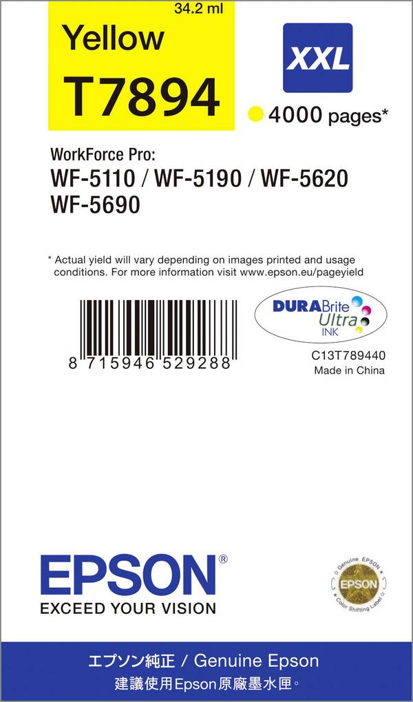 Epson Inktcartridge T7894 XXL Origineel  Geel C13T789440