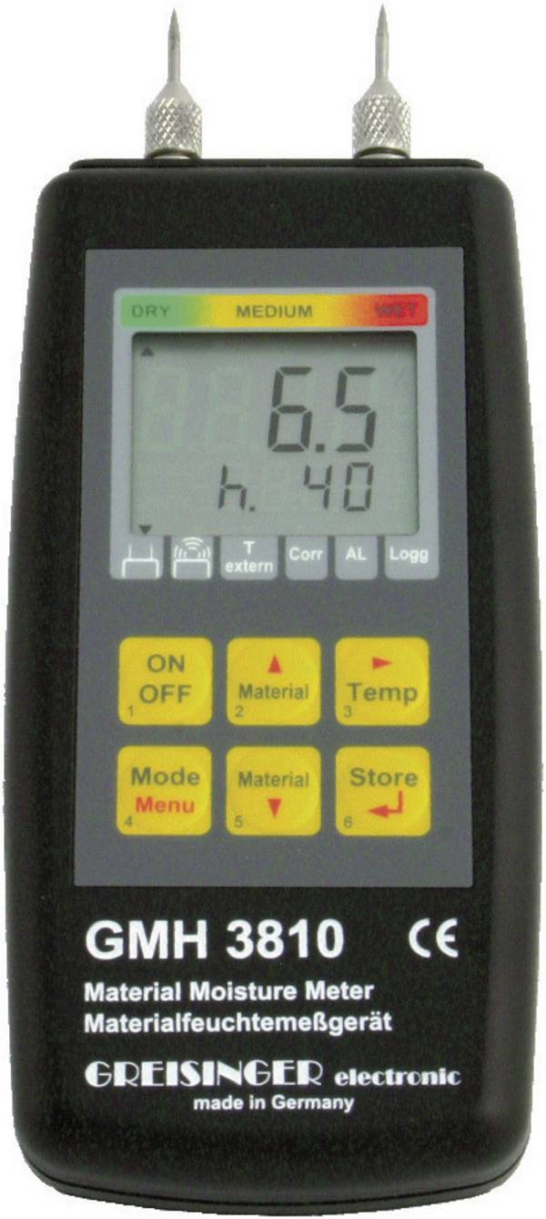 Greisinger GMH 3810 Materiaalvochtmeter Meetbereik bouwvochtigheid 4 tot 100 %Vol. Meetbereik houtvochtigheid (bereik) 4 tot 100 %Vol. Temperatuurmeting
