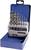 Boorset in een blauwe koffer. Verschillende boormaat opties, genummerde houders voor eenvoudige selectie, ideaal voor doe-het-zelvers.