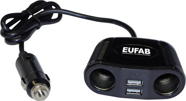 Eufab 16549   Sigarettenaanstekerverdeler  Aantal sigarettenaanstekerbussen: 2 x Interfaces: USB: 2 x Stroombelasting (max.): 10 A