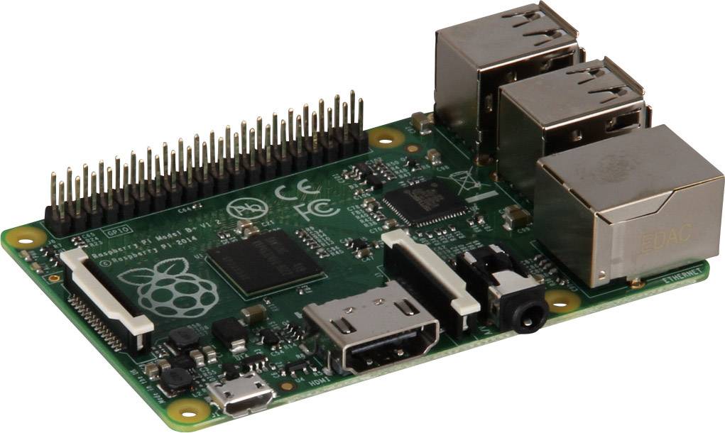 Een Raspberry Pi 3 B+ single-board computer met Ethernet- en USB-poorten. Ideaal voor projecten in onderwijs en elektronica.