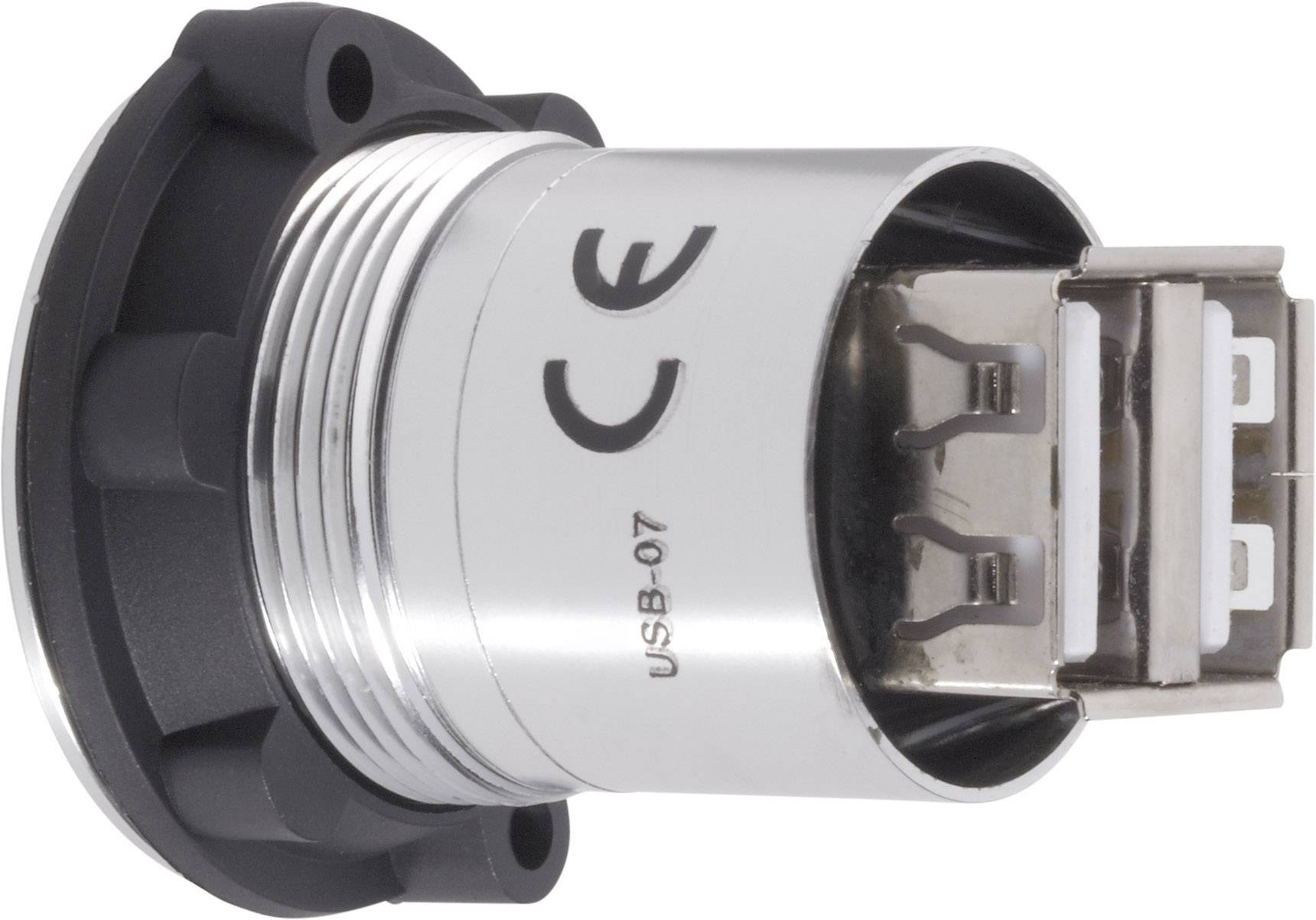 USB-industriële aansluitbus met CE-markering aan de zijkant. Gemerkt met 'USB-07'. Geschikt voor robuuste omgevingen.