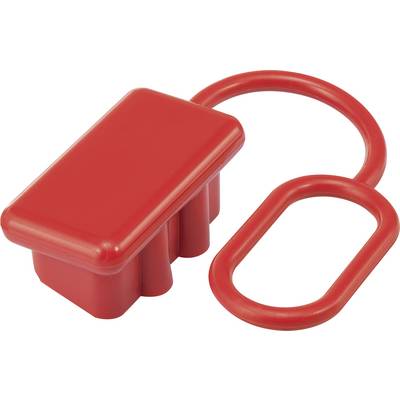 Een rood, rechthoekig siliconen gadget met een ring en een ovale lus. Bruikbaar als afsluiting voor zakjes of containers.
