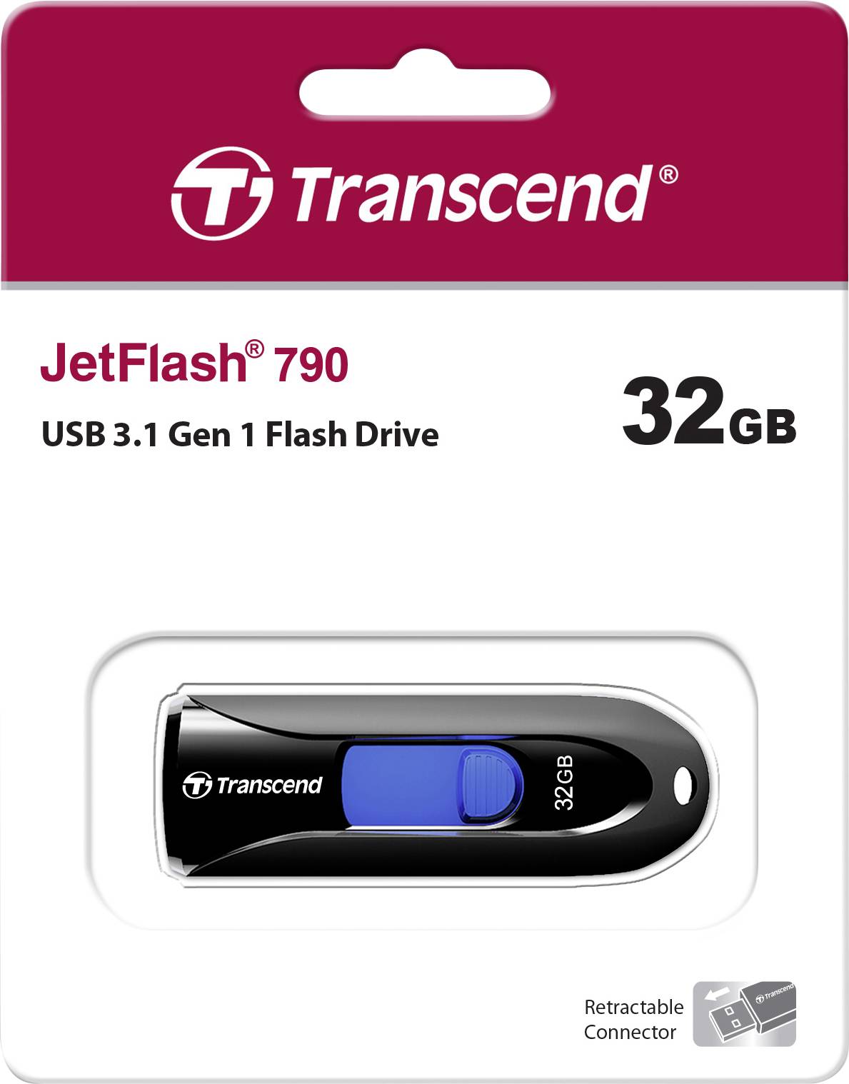 Transcend JetFlash® 790 USB-stick 32 GB Zwart, Blauw TS32GJF790K USB-C 3.1 Gen 1-4