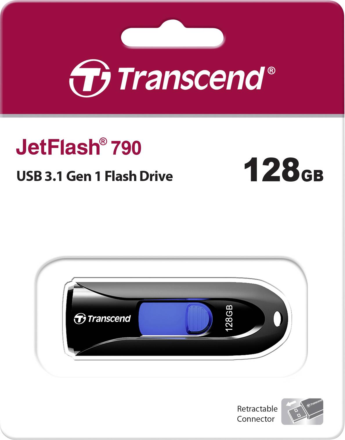 Transcend JetFlash® 790 USB-stick 128 GB Zwart, Blauw TS128GJF790K USB-A 3.1 Gen 1-4
