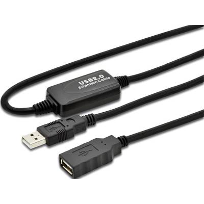 USB 2.0-verlengkabel met male- en female-poorten, voor het verbinden en verlengen van USB-apparaten.