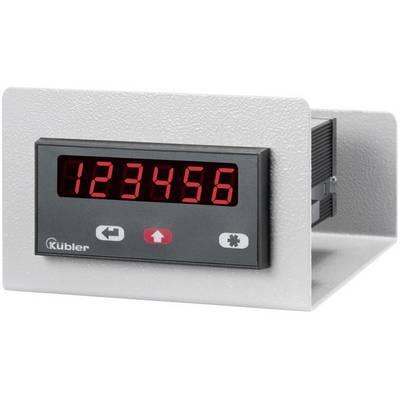 Elektronisch teltoestel met rood LED-display toont '123456'. Het heeft drie bedieningstoetsen eronder.