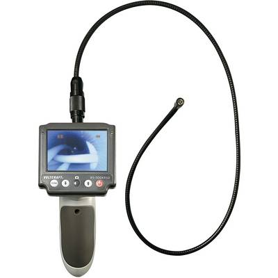 Endoscoop-camera met flexibele slang en display, toont detailweergave van een technisch onderdeel op het scherm.