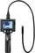 Endoscopcamera met flexibele nek en scherm. Toont een vergroot oog op het display. Gebruikt voor inspecties in moeilijk bereikbare gebieden.