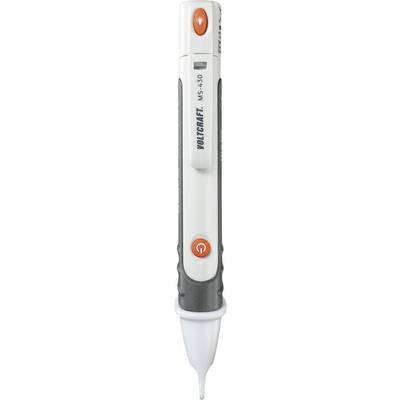 Een elektronische pen met een grijze en witte oppervlakte, een rode 'Wissen'-knop, daaronder een 'Aan/Uit'-knop, met een witte punt onderaan.