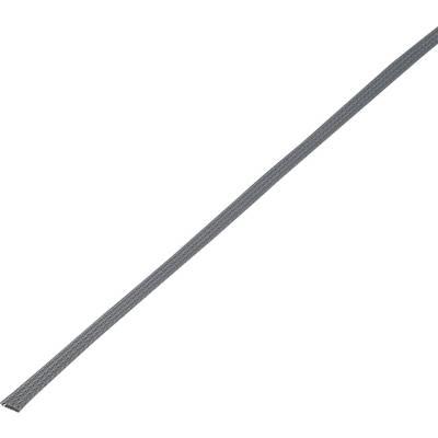 Grijze, platte kabel of band, diagonaal lopend van linksonder naar rechtsboven, op een witte achtergrond.