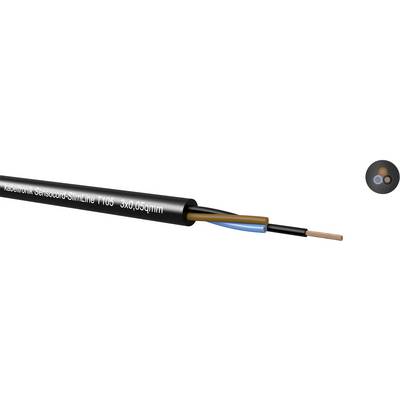 Zwart kabel met twee zichtbare koperen draden (bruin, blauw), gemerkt met 'Ölflex® Sensoric Slimline 110S 300/500V'.