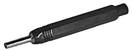 Een zwart handgereedschap met een metalen pen aan een uiteinde, waarschijnlijk een instrument voor elektronische reparaties.