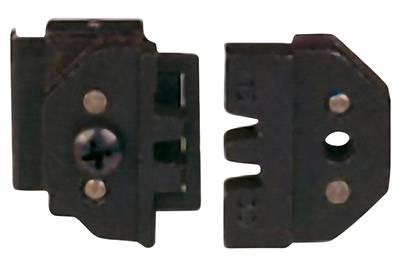 Twee zwarte kunststofklemmen met metalen schroeven en gaten voor bedrading of bevestiging, naast elkaar getoond.