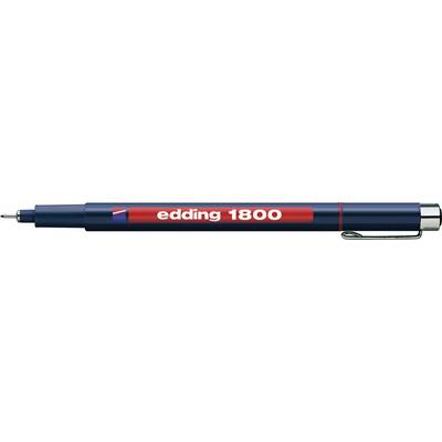 Blauwe fineliner met de opdruk 'edding 1800', metalen clip en rood etiket.