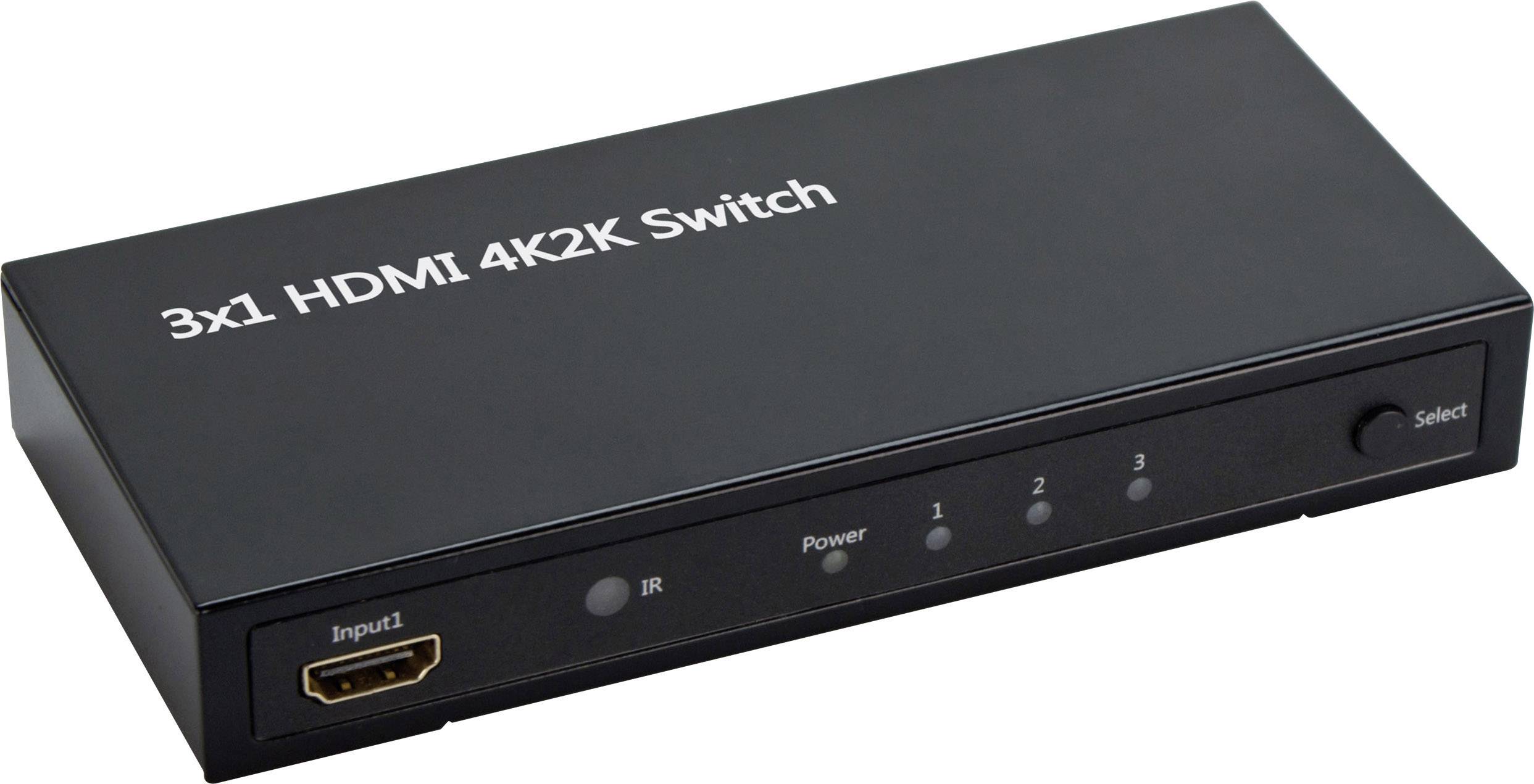 SpeaKa Professional 3 poorten HDMI-switch Ultra HD-geschikt, Met