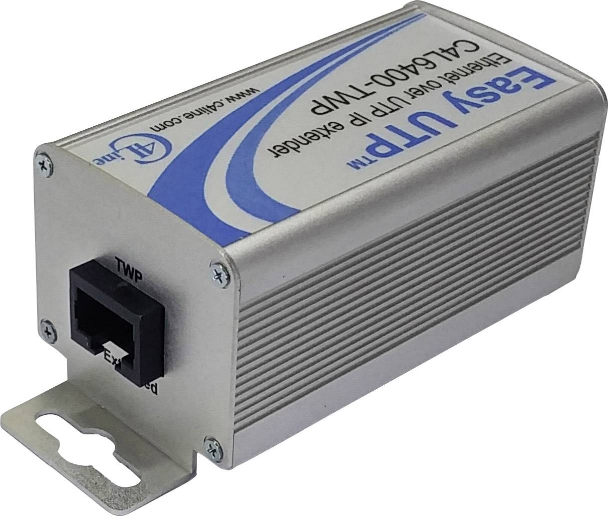 Metalen behuizing met het opschrift 'Easy UTP Extender'. Het heeft een Ethernet-poort aan de voorkant.