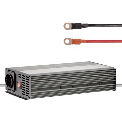Omvormer voor auto met ventilator en kabelaansluitingen. Ideaal voor het omzetten van gelijkstroom naar wisselstroom voor verschillende apparaten.