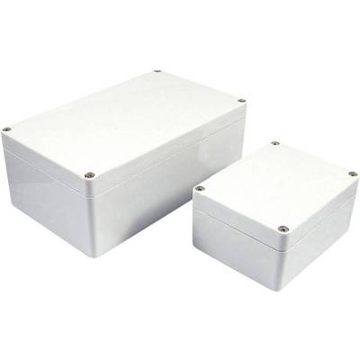 Twee witte, rechthoekige kunststof behuizingen van verschillende grootte, naast elkaar staand op een witte ondergrond.
