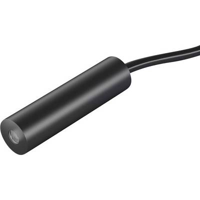 Een zwarte cilindrische sensor met aansluitkabel. De sensor wordt gebruikt voor meting of detectie in technische toepassingen.