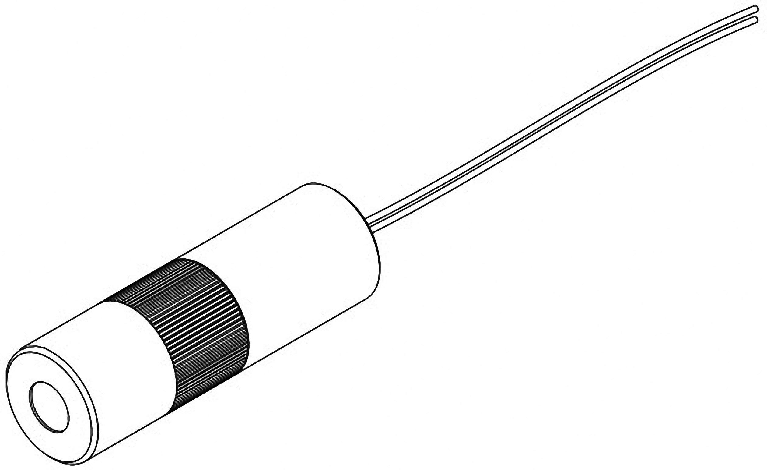 Tekening van een cilindrisch microfoon met kabelaansluiting, geschikt voor audiosystemen of opnamestudio's.