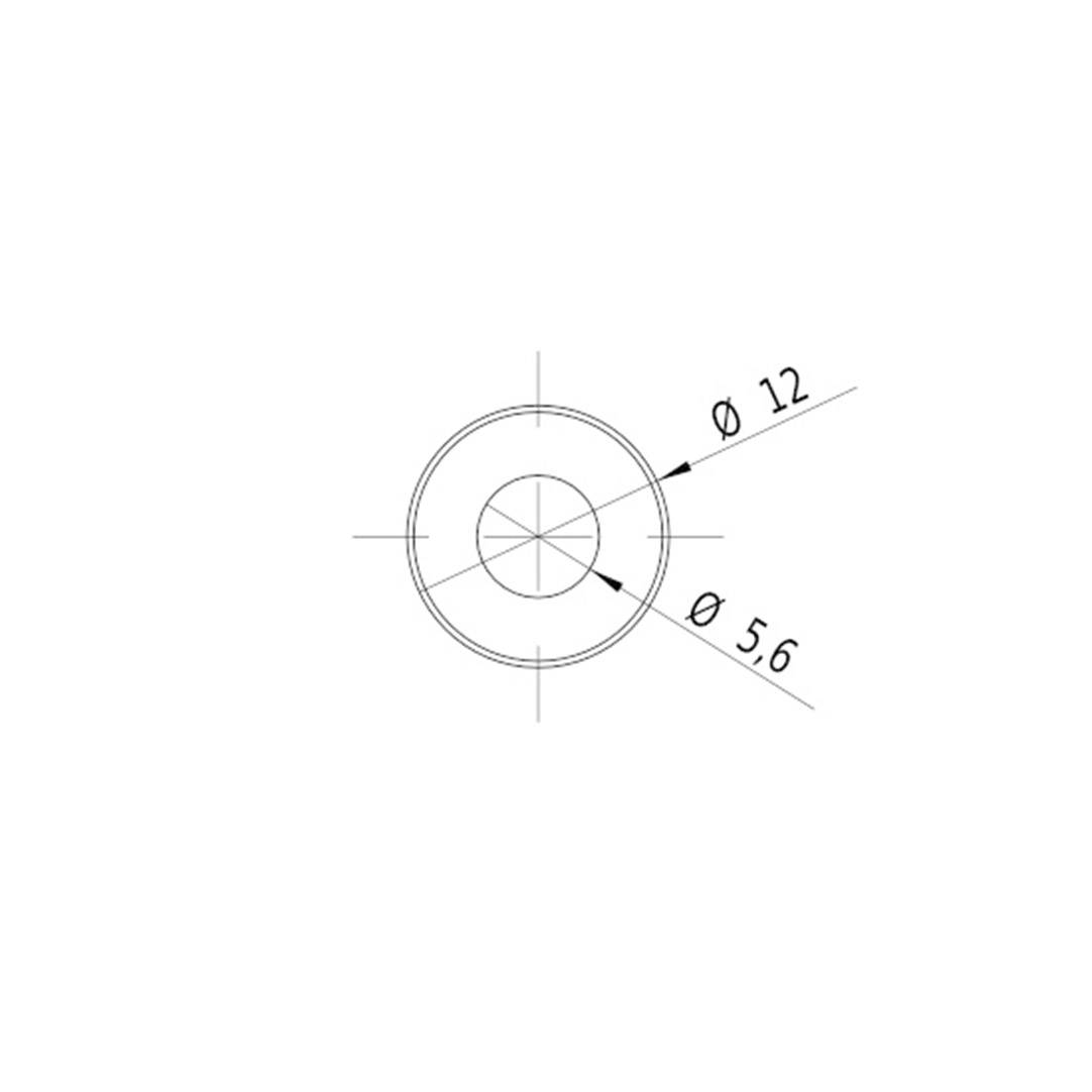 'Technische tekening van een cirkel. Buitendiameter: 12 mm, binnendiameter: 5,6 mm.'