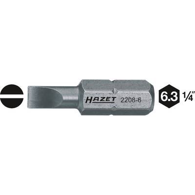 Schlitz schroevendraaierbit van Hazet, model 2208-6, met 6,3 mm (1/4 inch) zeskantaansluiting, geschikt voor handmatig en machinaal gebruik.