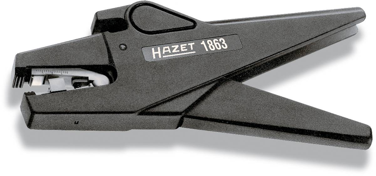 Een zwarte paperclipverwijderaar met de opdruk 'Hazet 1863', weergegeven van opzij op een witte achtergrond.