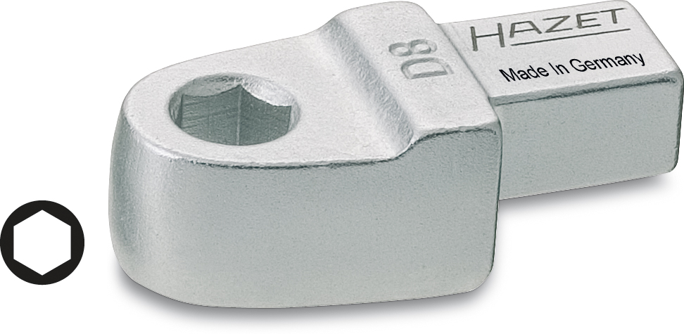 Dopsleutelinzet van Hazet, maat D8, van metaal, met zeshoekige opening, 'Made in Germany'.