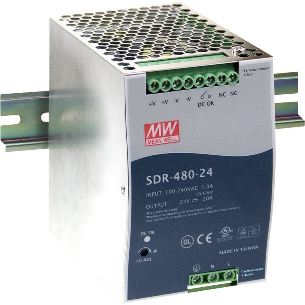 Mean Well SDR-480-48 DIN-rail netvoeding 48 V/DC 10 A 480 W Aantal uitgangen:1 x Inhoud 1 stuk(s)