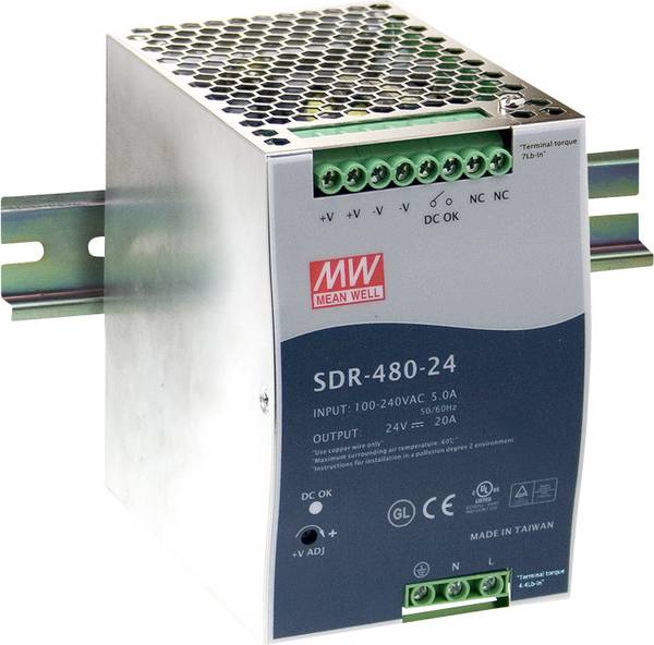 MEAN WELL SDR-480-48 DIN-rail netvoeding  48 V/DC 10 A 480 W Aantal uitgangen:1 x  Inhoud 1 stuk(s)