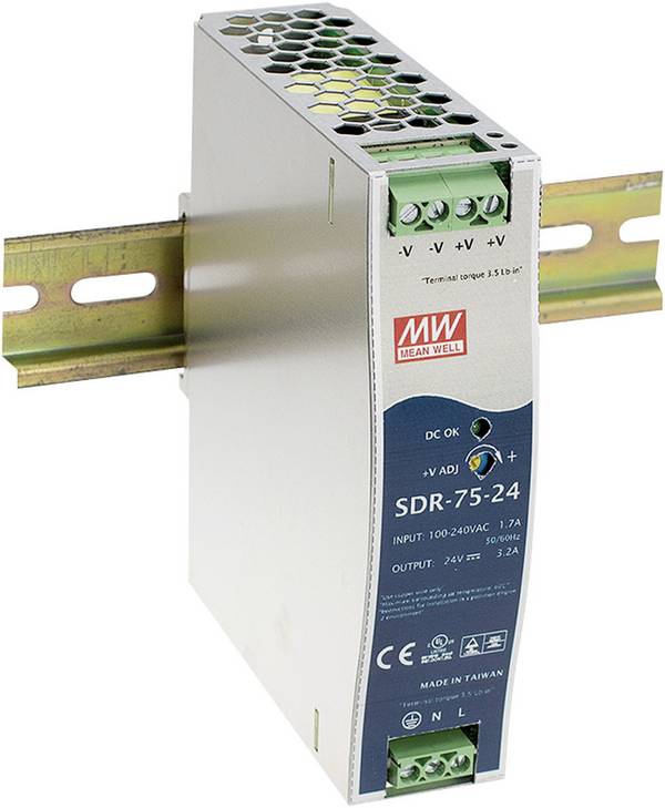 MEAN WELL SDR-75-12 DIN-rail netvoeding  12 V/DC 6.3 A 75 W Aantal uitgangen:1 x  Inhoud 1 stuk(s)