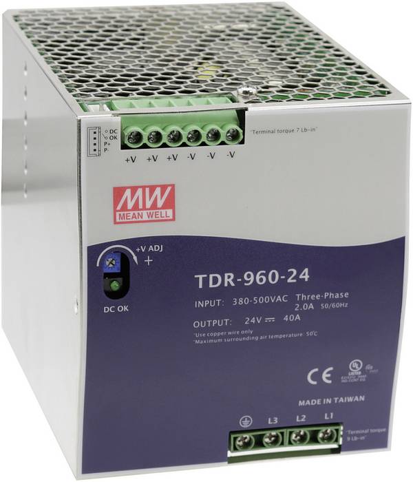 MEAN WELL TDR-960-24 DIN-rail netvoeding  24 V/DC 40 A 960 W Aantal uitgangen:1 x  Inhoud 1 stuk(s)