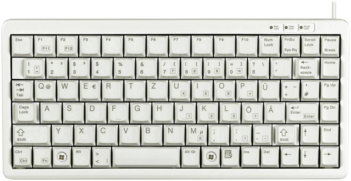 Duitse computerkeyboard in het wit met QWERTZ-indeling. Toetsen voor besturing, shift, enter en functietoetsen zichtbaar.