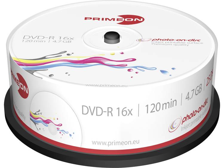 DVD-R disc 4.7 GB Primeon 2761205 25 stuks Spindel Bedrukbaar