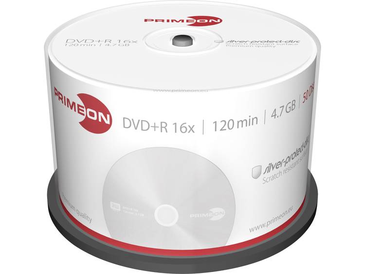 DVD+R disc 4.7 GB Primeon 2761224 50 stuks Spindel Mat zilver oppervlak