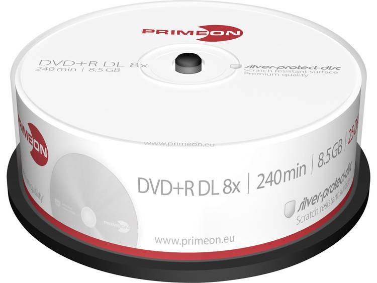 DVD+R DL disc 8.5 GB Primeon 2761251 25 stuks Spindel Mat zilver oppervlak